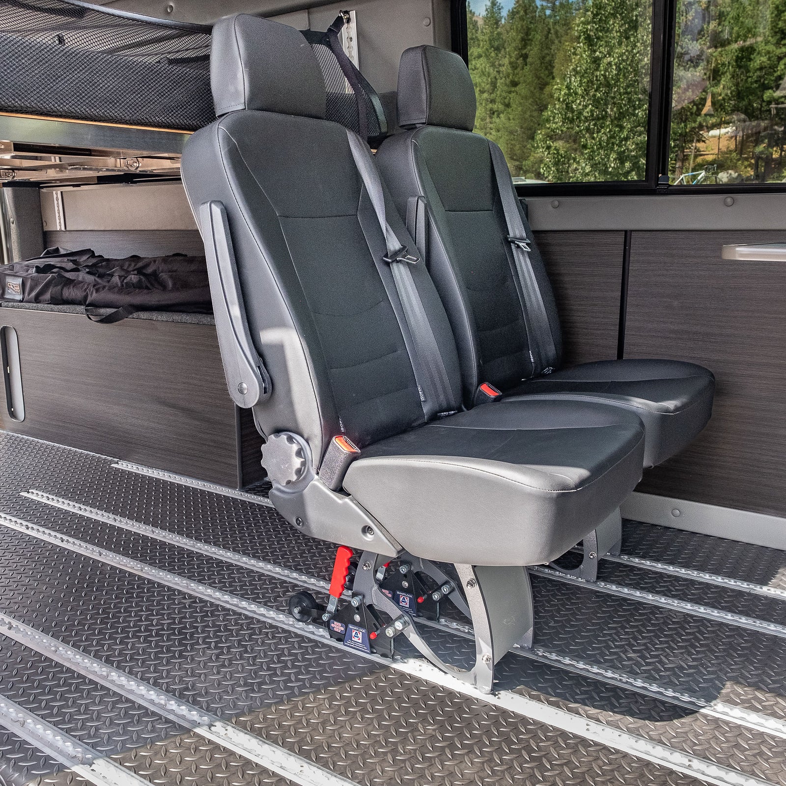 Passenger seats installed on a Smartfloor system